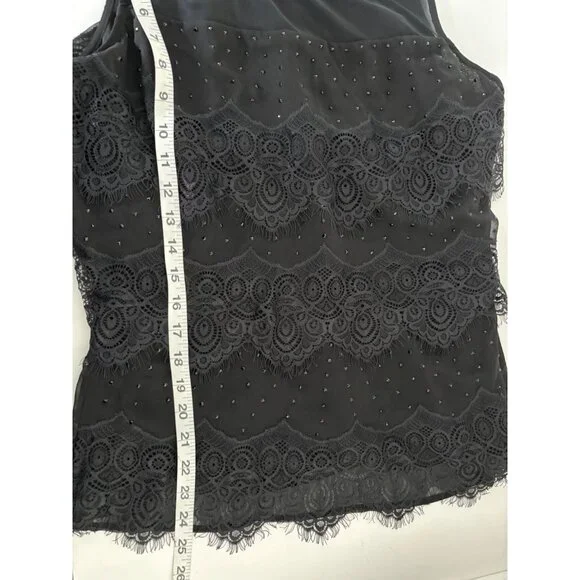 WHBM Top 10 Black Lace Mesh Beaded Sleeveless Whimsigoth Dark Fairycore Romantic - Picture 6 of 13
